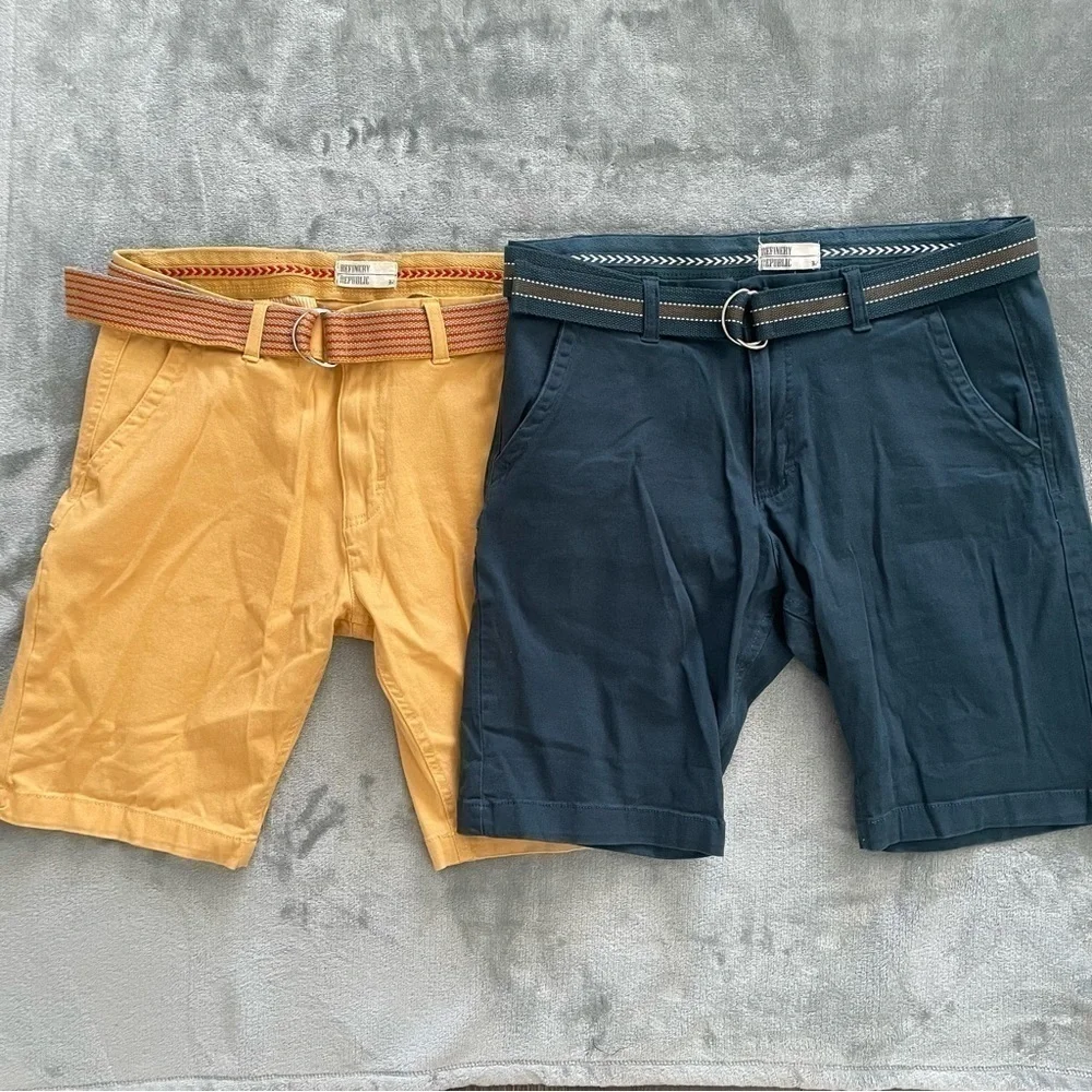 Refinery Republic Men's Belted Chino Shorts Set of 2 Yellow Navy Size 32
